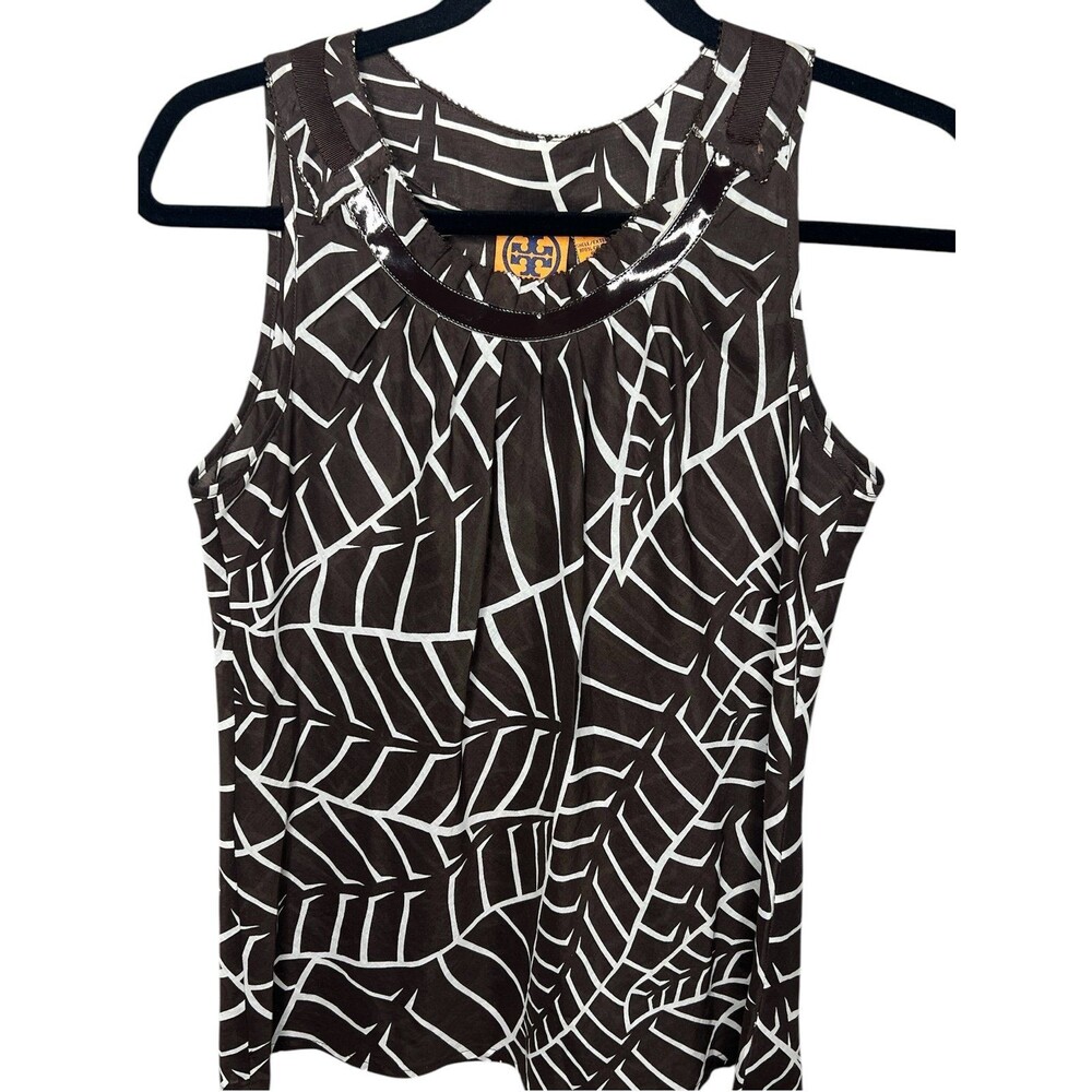 Tory Burch Brown Leaf Printed Sleeveless Blouse Size 4